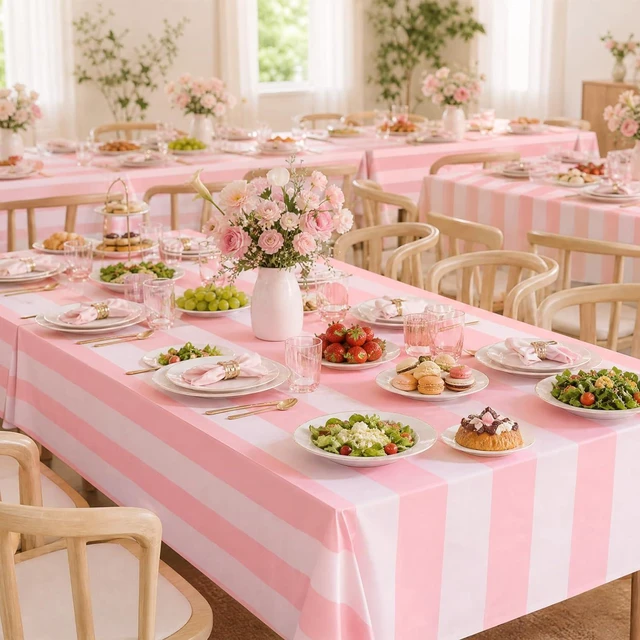 Alt view image 2 of 7 - 3 Packs Pink and White Striped Tablecloths 54 x 108 Inch