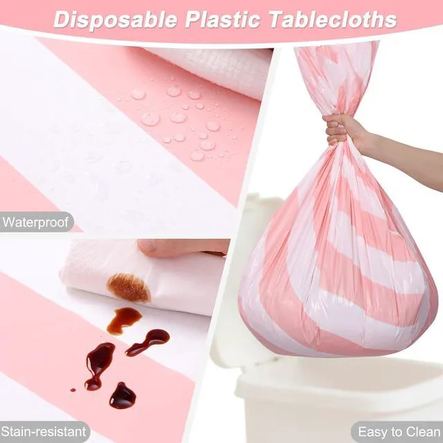 Alt view image 3 of 7 - 3 Packs Pink and White Striped Tablecloths 54 x 108 Inch