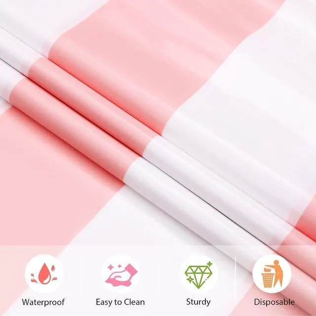 Alt view image 4 of 7 - 3 Packs Pink and White Striped Tablecloths 54 x 108 Inch