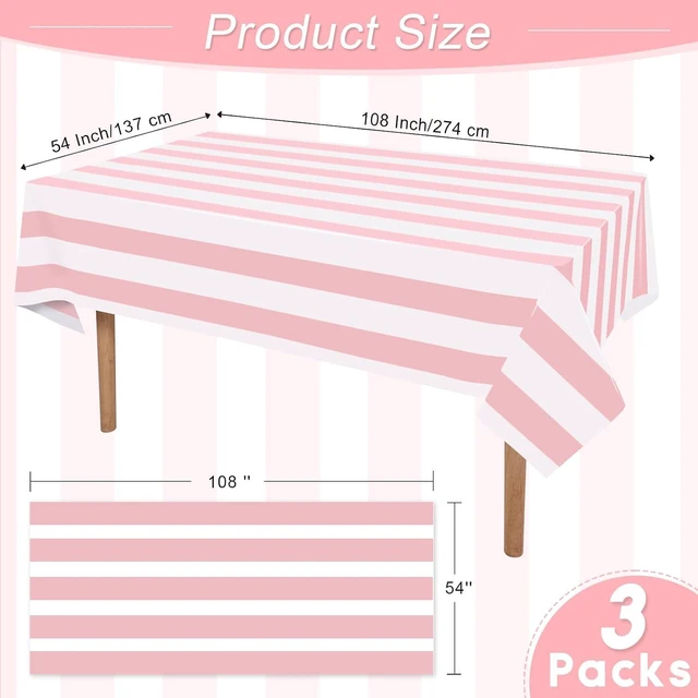 Alt view image 6 of 7 - 3 Packs Pink and White Striped Tablecloths 54 x 108 Inch