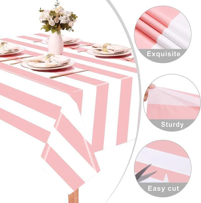 Alt view image 7 of 7 - 3 Packs Pink and White Striped Tablecloths 54 x 108 Inch