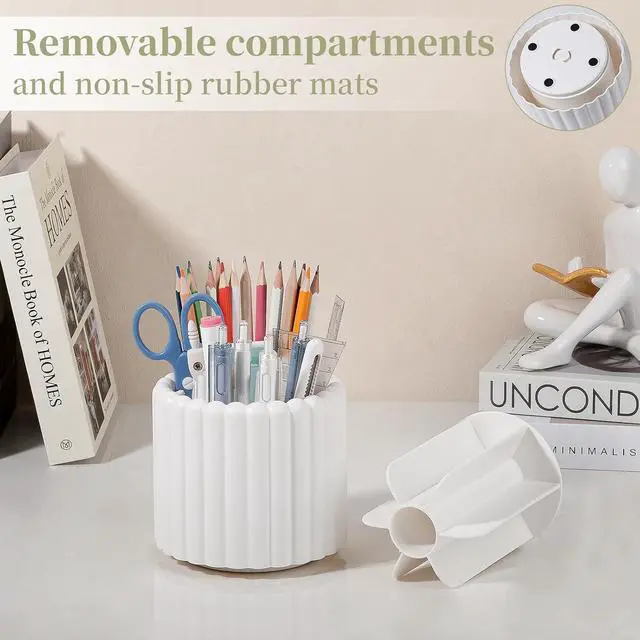 Alt view image 2 of 7 - Rotating Pen Holder for Desk Removable Pencil Cup, Small White