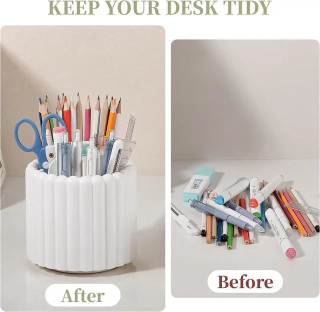 Alt view image 4 of 7 - Rotating Pen Holder for Desk Removable Pencil Cup, Small White