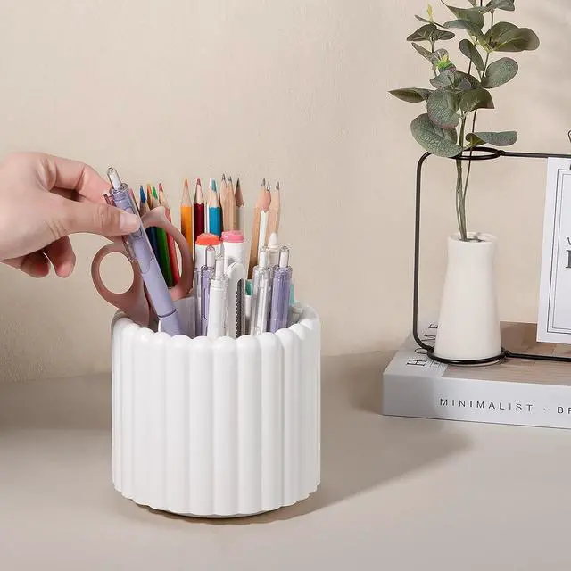 Alt view image 3 of 7 - Rotating Pen Holder for Desk Removable Pencil Cup, Small White