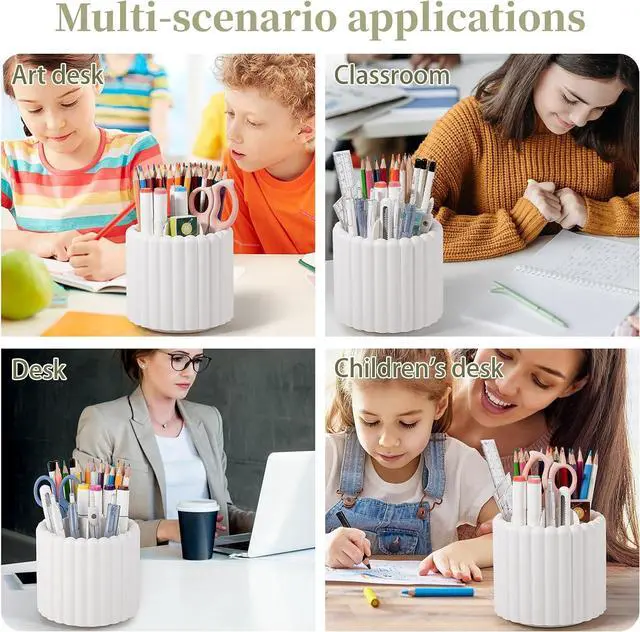 Alt view image 6 of 7 - Rotating Pen Holder for Desk Removable Pencil Cup, Small White