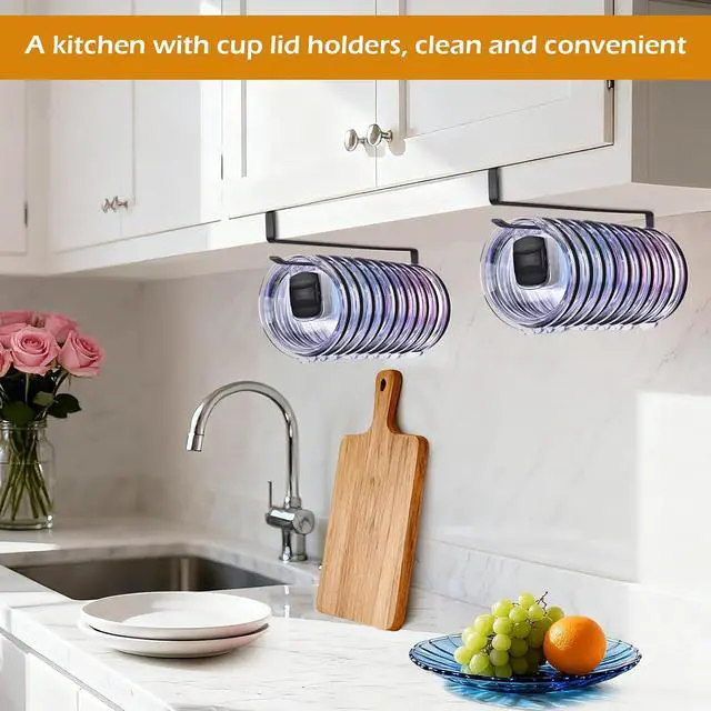 Alt view image 7 of 7 - LWGFIO 2 Pack Tumbler Lid Organizer, Under Cabinet Cup Lid Holder, Black