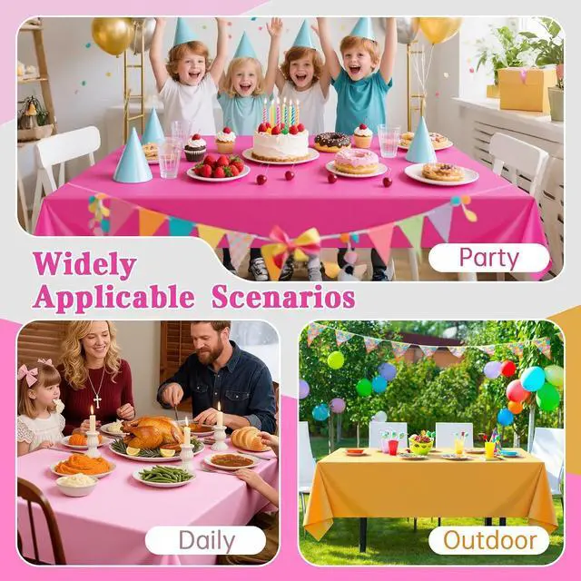 Alt view image 4 of 7 - 3 Pcs Pink and Orange Party Decorations Tablecloths Rectangular Plastic Table Cloth Disposable Table Cover Decor Waterproof Table Cover for Sunset Party Birthday Baby Shower(54x108 Inch)