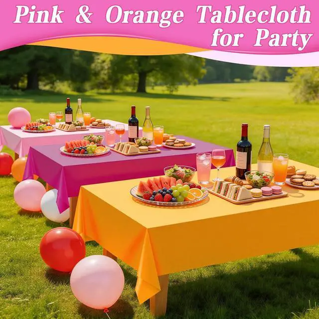 Alt view image 2 of 7 - 3 Pcs Pink and Orange Party Decorations Tablecloths Rectangular Plastic Table Cloth Disposable Table Cover Decor Waterproof Table Cover for Sunset Party Birthday Baby Shower(54x108 Inch)