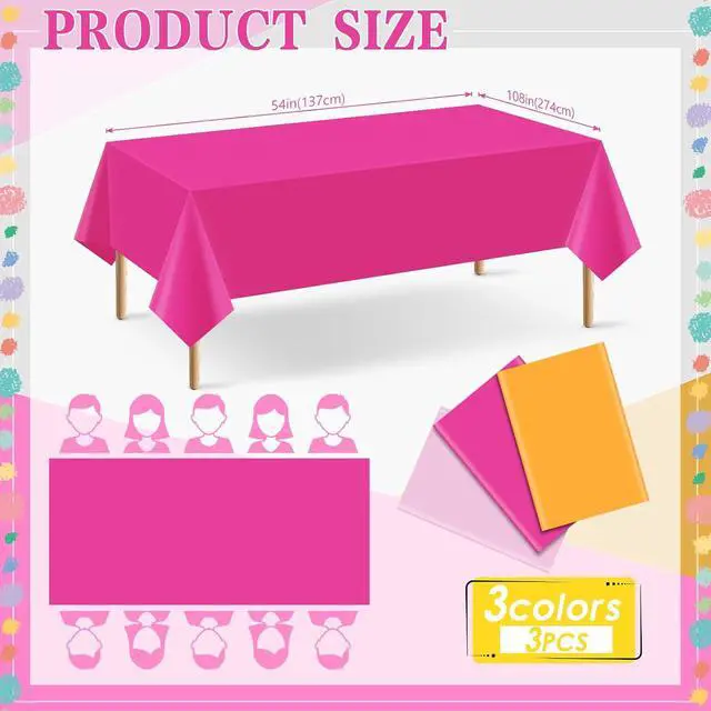 Alt view image 7 of 7 - 3 Pcs Pink and Orange Party Decorations Tablecloths Rectangular Plastic Table Cloth Disposable Table Cover Decor Waterproof Table Cover for Sunset Party Birthday Baby Shower(54x108 Inch)