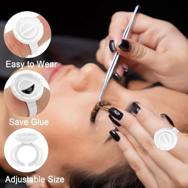 Alt view image 5 of 7 - Glue Rings for Eyelash Extension, 300 PCS Glue Rings Lash Extension Supplies Lash Rings for Glue, Disposable Glue Cups Eyelash Glue Holder Lash Extension Glue Rings, Lash Fan Blossom Glue Cups, White