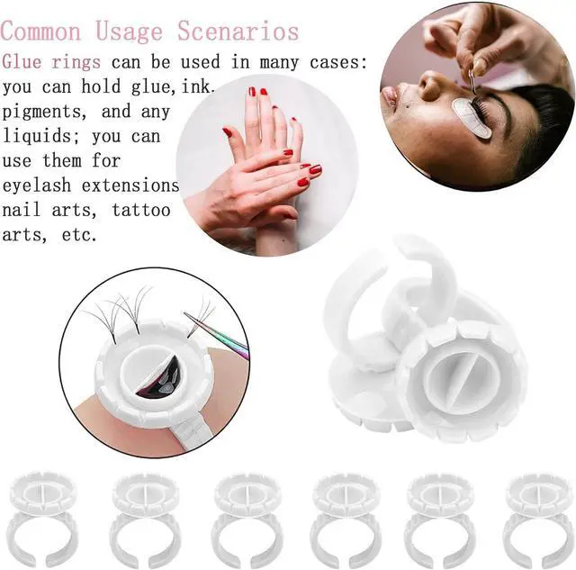 Alt view image 6 of 7 - Glue Rings for Eyelash Extension, 300 PCS Glue Rings Lash Extension Supplies Lash Rings for Glue, Disposable Glue Cups Eyelash Glue Holder Lash Extension Glue Rings, Lash Fan Blossom Glue Cups, White