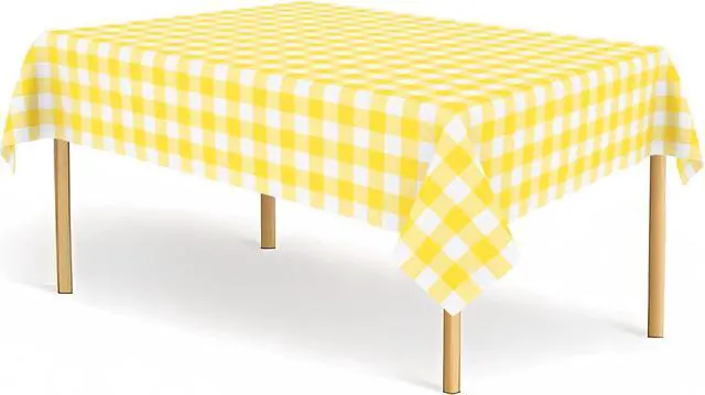 Main image of 2 Pack Yellow and White Checkered Tablecloth Yellow Gingham Plastic Table Cloths for Parties Disposable 54x108 in Waterproof Rectangle Table Covers for Party Baby Shower Birthday Christmas Picnic
