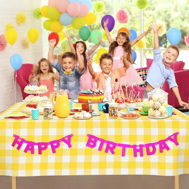Alt view image 2 of 7 - 2 Pack Yellow and White Checkered Tablecloth Yellow Gingham Plastic Table Cloths for Parties Disposable 54x108 in Waterproof Rectangle Table Covers for Party Baby Shower Birthday Christmas Picnic