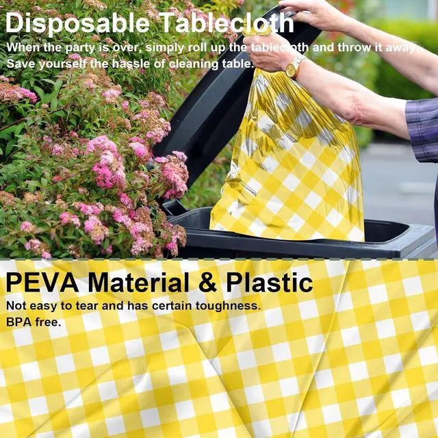 Alt view image 5 of 7 - 2 Pack Yellow and White Checkered Tablecloth Yellow Gingham Plastic Table Cloths for Parties Disposable 54x108 in Waterproof Rectangle Table Covers for Party Baby Shower Birthday Christmas Picnic