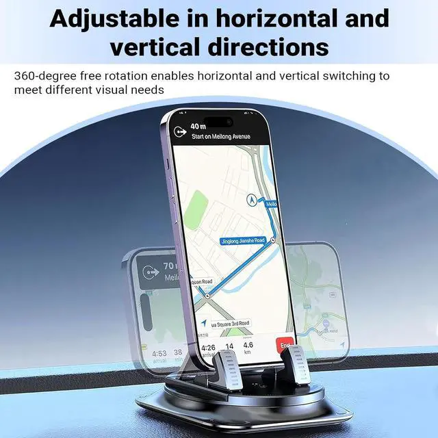 Alt view image 7 of 7 - Dashboard Mobile Phone Holder, 360 Degree Rotation Car Phone Holder, Non-Slip Navigation Phone Holder Rotating Car, Universal Suction Cup Fixed Navigation Bracket, for Most Cars (Black)