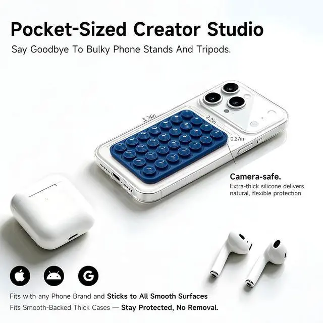 Alt view image 2 of 7 - Silicone Double-Sided Suction Phone Mount - Navy Small