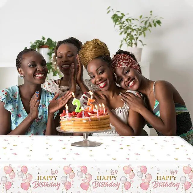 Alt view image 6 of 6 - 3 Pieces Pink Rose Gold Tablecloth for Rose Gold Birthday Decoration Plastic Disposable Party Table Covers for Rectangle Tables Girl Women Parties Happy Birthday Wedding Party Favors, 54 x 108 Inches