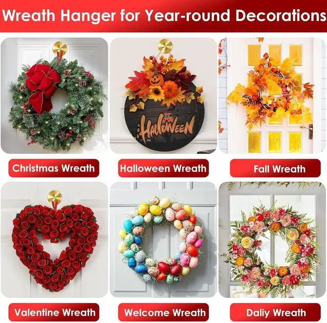 Alt view image 4 of 7 - Gold Wreath-Hanger, 22 LB Strong Stainless Steel Suction-Cup-Wreath-Hooks, 2 Pack Wreath-Door-Hanger Fall Halloween Christmas Decorations, Welcome Sign for Front Door Indoor Outdoor, Reusable Holder