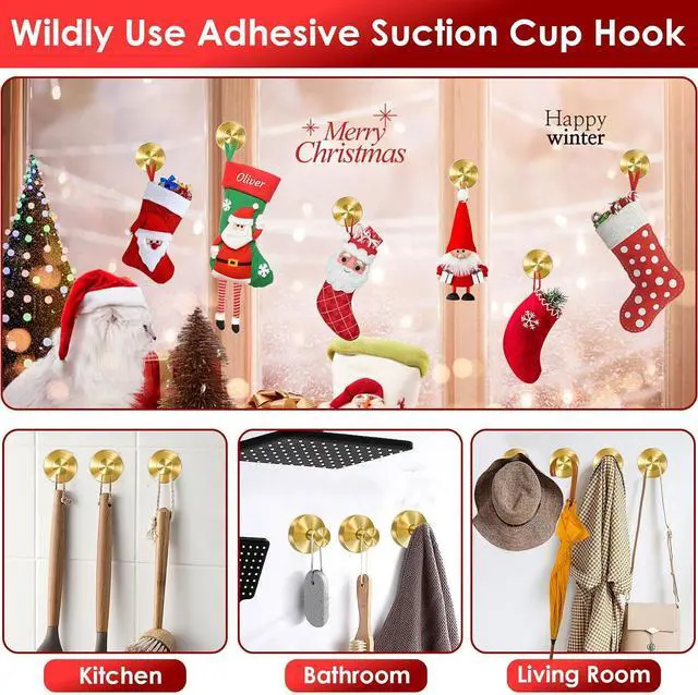 Alt view image 6 of 7 - Gold Wreath-Hanger, 22 LB Strong Stainless Steel Suction-Cup-Wreath-Hooks, 2 Pack Wreath-Door-Hanger Fall Halloween Christmas Decorations, Welcome Sign for Front Door Indoor Outdoor, Reusable Holder