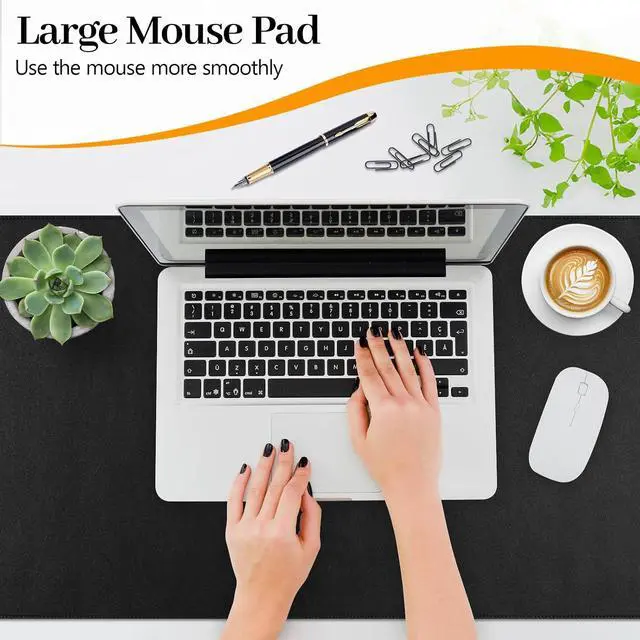 Alt view image 2 of 7 - Black Leather Desk Pad Large Mouse Pad, 31.5"x15.7"
