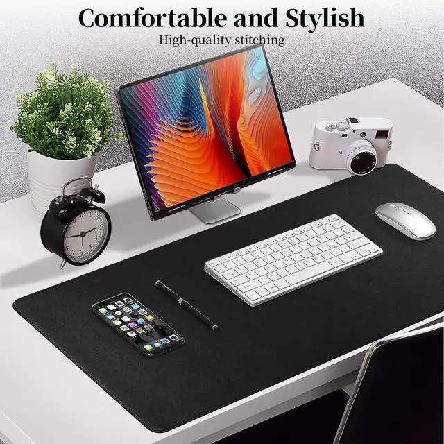 Alt view image 4 of 7 - Black Leather Desk Pad Large Mouse Pad, 31.5"x15.7"
