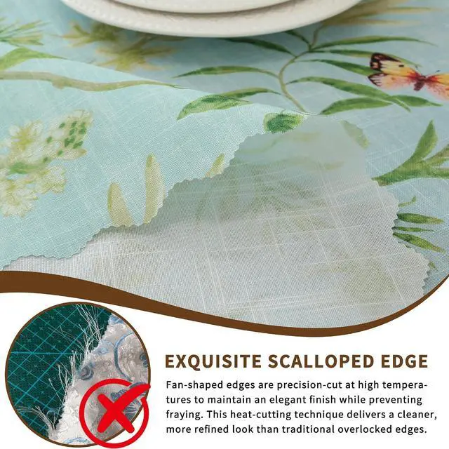 Alt view image 5 of 7 - Rectangle Waterproof Tablecloth Linen Textured Table Cloth,Stain and Wrinkle Resistant Washable Fabric Table Cover for Dining, Party, Camping and Outdoor, 52 x 70 Inch, Green Leaves
