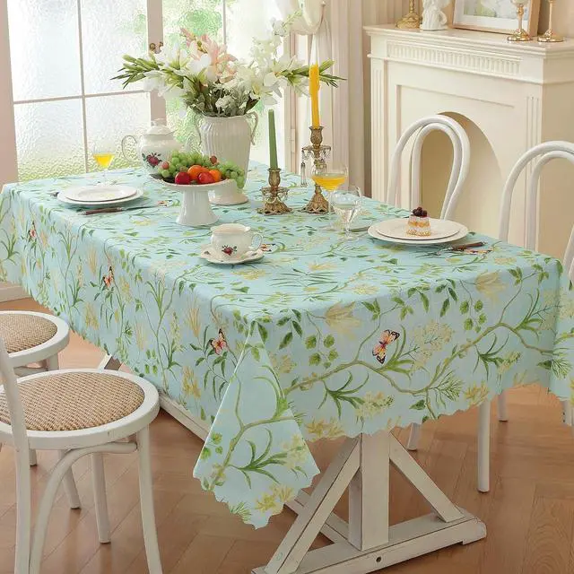 Alt view image 7 of 7 - Rectangle Waterproof Tablecloth Linen Textured Table Cloth,Stain and Wrinkle Resistant Washable Fabric Table Cover for Dining, Party, Camping and Outdoor, 52 x 70 Inch, Green Leaves