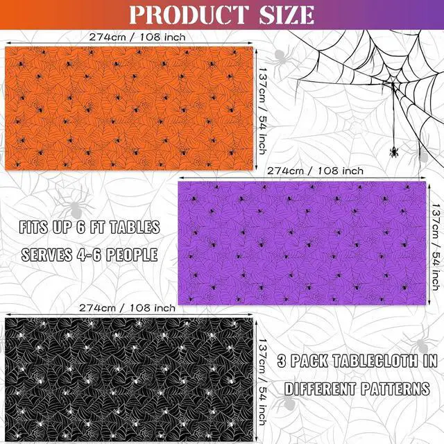 Alt view image 2 of 6 - 3 Pack Halloween Tablecloth Rectangular Table Halloween Party Decorations