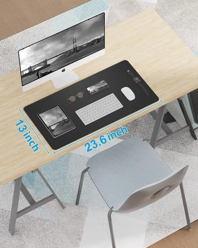 Alt view image 7 of 7 - Non-Slip Desk Pad,Mouse Pad,Waterproof PU Leather Desk Protector,Ultra Thin Large Desk Blotter,Waterproof Keyboard mat for Office/Home/Decor(Black 23.6" x 13")