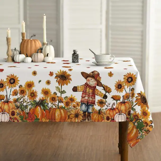 Main image of Fall Tablecloth 60 x 84 Inch Rectangular Scarecrow Pumpkin