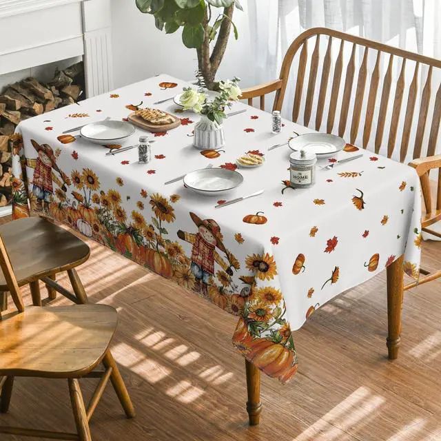 Alt view image 2 of 6 - Fall Tablecloth 60 x 84 Inch Rectangular Scarecrow Pumpkin