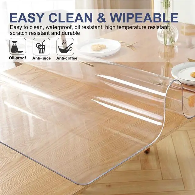Alt view image 3 of 7 - 14x24 Inch Clear Table Protector Plastic PVC Desk Protector Tablecloth Cover Table Pad Mat Wood Furniture Dining Tabletop Protection Waterproof Rectangular Non-Slip Desk Mat