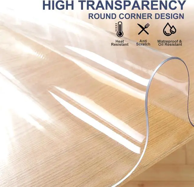 Alt view image 4 of 7 - 14x24 Inch Clear Table Protector Plastic PVC Desk Protector Tablecloth Cover Table Pad Mat Wood Furniture Dining Tabletop Protection Waterproof Rectangular Non-Slip Desk Mat