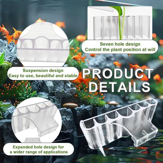 Alt view image 3 of 6 - 2PC 7 Holes Upgraded Aquarium Plant Holder, Aquatic Plants Cup for Tank, Fish Tank Plant Holder with Long Hook, Aquarium Feeder for Aquascape Decorations on Top of Tank (Transparent-2PC)