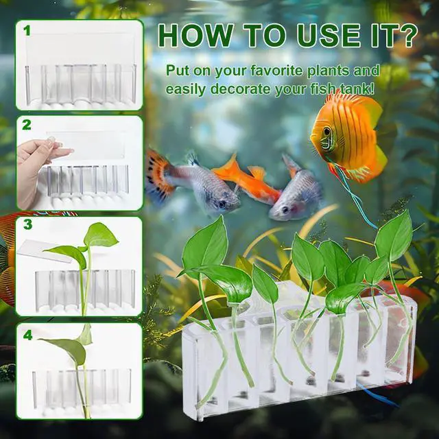 Alt view image 4 of 6 - 2PC 7 Holes Upgraded Aquarium Plant Holder, Aquatic Plants Cup for Tank, Fish Tank Plant Holder with Long Hook, Aquarium Feeder for Aquascape Decorations on Top of Tank (Transparent-2PC)