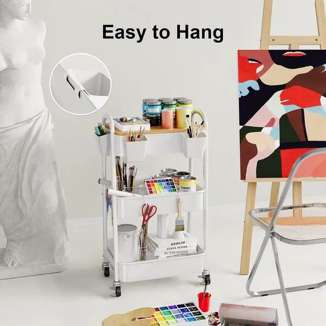 Alt view image 2 of 7 - 6 Pack White Rolling Cart Accessories with 6 Hanging Cup Holder and 6 Hooks