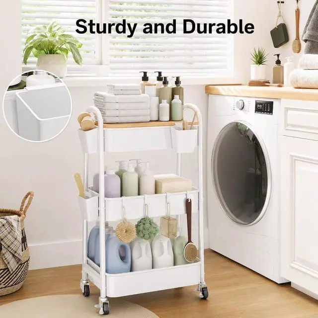 Alt view image 3 of 7 - 6 Pack White Rolling Cart Accessories with 6 Hanging Cup Holder and 6 Hooks