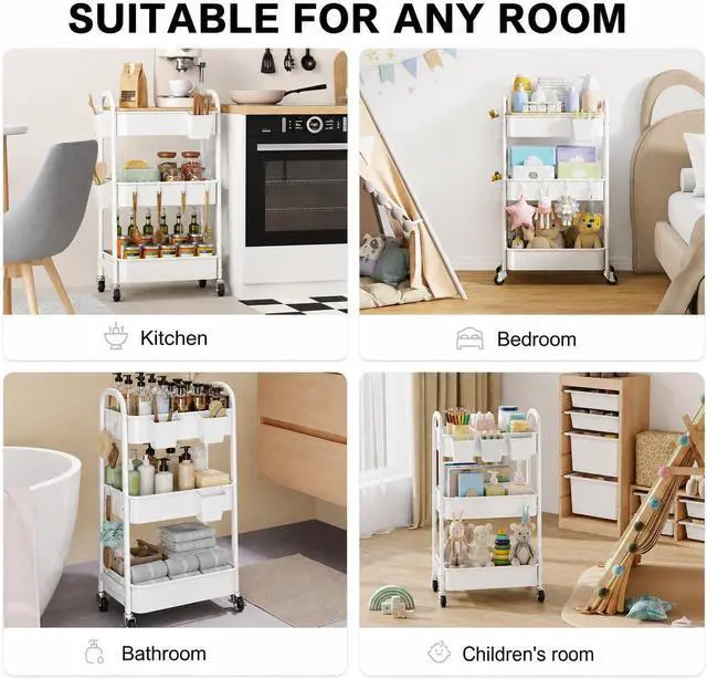 Alt view image 5 of 7 - 6 Pack White Rolling Cart Accessories with 6 Hanging Cup Holder and 6 Hooks