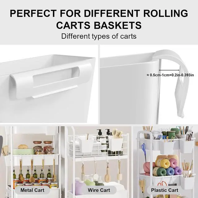 Alt view image 6 of 7 - 6 Pack White Rolling Cart Accessories with 6 Hanging Cup Holder and 6 Hooks