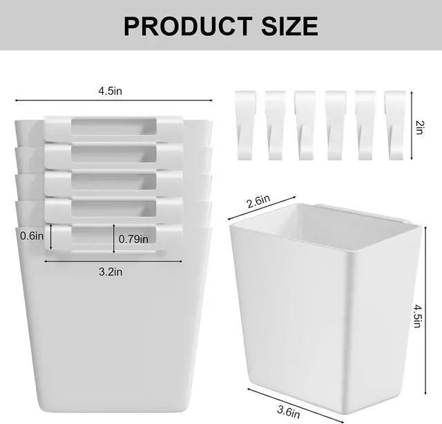 Alt view image 4 of 7 - 6 Pack White Rolling Cart Accessories with 6 Hanging Cup Holder and 6 Hooks