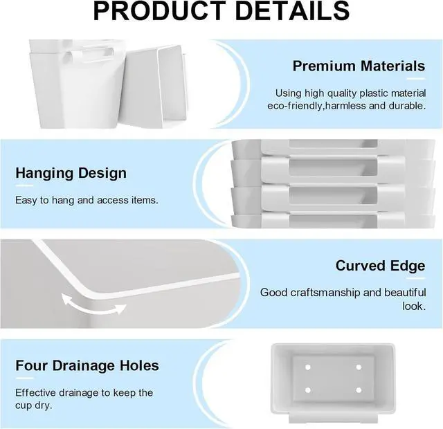 Alt view image 7 of 7 - 6 Pack White Rolling Cart Accessories with 6 Hanging Cup Holder and 6 Hooks