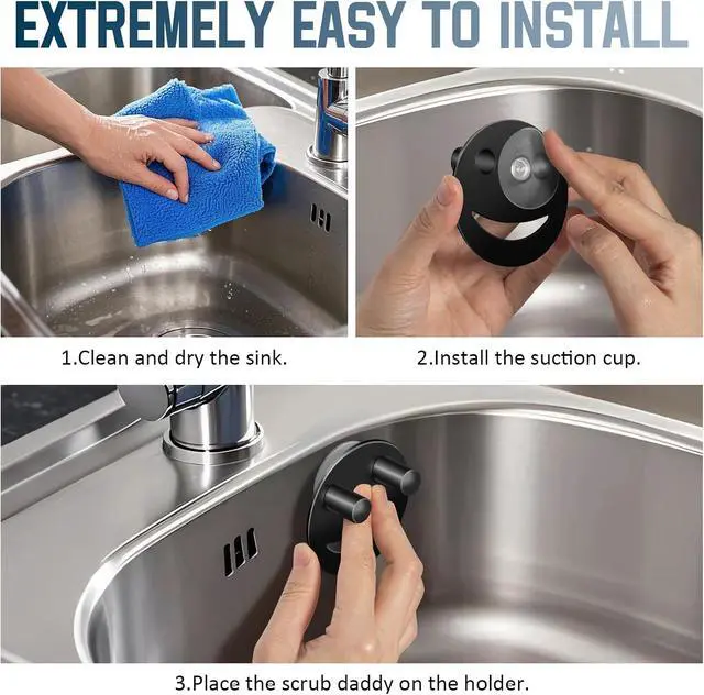 Alt view image 3 of 7 - Stainless Steel Smiley Face Sponge Holder, Silver Sink Caddy Organizer Storage with Suction Cup for Kitchen, Kitchen Accessories Decor Scrubber-Black