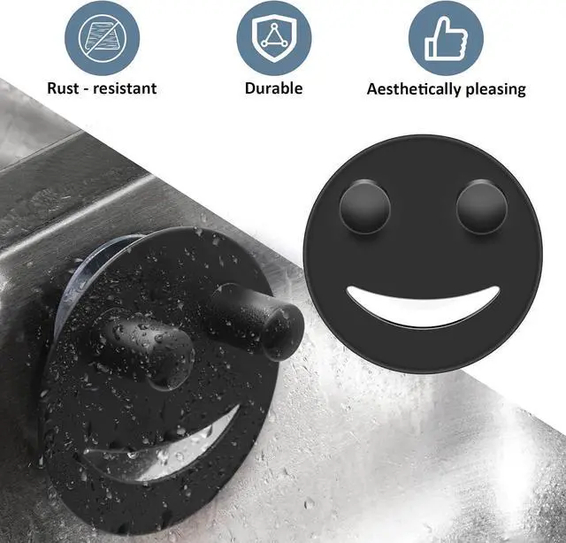 Alt view image 4 of 7 - Stainless Steel Smiley Face Sponge Holder, Silver Sink Caddy Organizer Storage with Suction Cup for Kitchen, Kitchen Accessories Decor Scrubber-Black