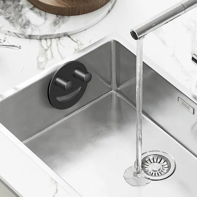 Alt view image 6 of 7 - Stainless Steel Smiley Face Sponge Holder, Silver Sink Caddy Organizer Storage with Suction Cup for Kitchen, Kitchen Accessories Decor Scrubber-Black