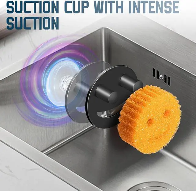 Alt view image 7 of 7 - Stainless Steel Smiley Face Sponge Holder, Silver Sink Caddy Organizer Storage with Suction Cup for Kitchen, Kitchen Accessories Decor Scrubber-Black