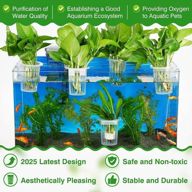 Alt view image 3 of 7 - New Upgraded Large Aquarium Plant Holder with 1.57-inch Extension Hooks and Suction Cups for Fish Tank Aquaponic Plant Cultivation and Aquascape Accessories Decorations (2 Pack) Transparent