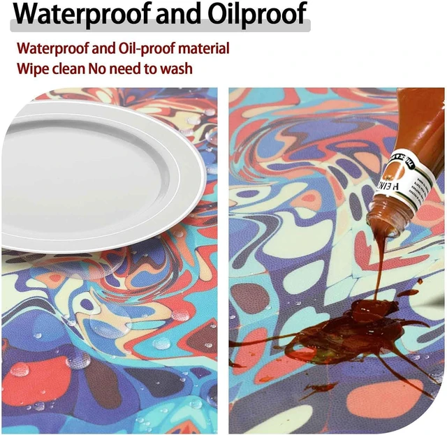 Alt view image 4 of 7 - Round Tablecloth Waterproof Boho Fitted Vinyl Table Cloth Summer Fall Outdoor Circle Cover for 36-44" Tables Kitchen Dining Apartment Essentials Camping Picnic Party Decor Housewarming Gifts