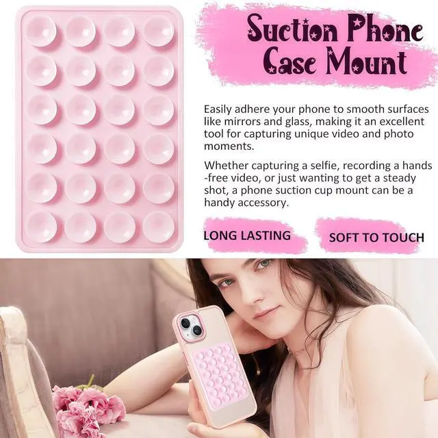 Alt view image 2 of 7 - Anteel Silicone Suction Phone Case Mount, Silicon Adhesive Phone Accessory for Smartphones, Hands-Free Mirror Shower Phone Holder for Selfies, Tiktok Videos (Translucent)