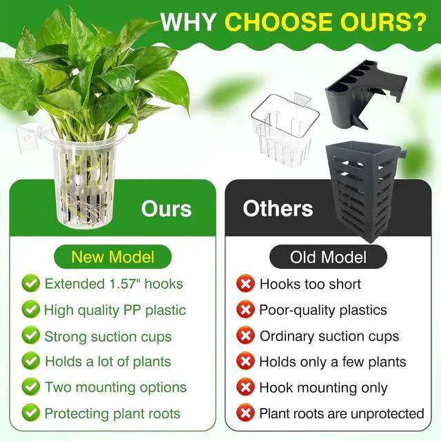 Alt view image 7 of 7 - New Upgraded Large Aquarium Plant Holder with 1.57-inch Extension Hooks and Suction Cups for Fish Tank Aquaponic Plant Cultivation and Aquascape Accessories Decorations (2 Pack) Transparent