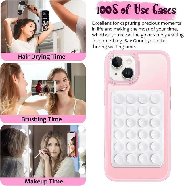 Alt view image 3 of 7 - Anteel Silicone Suction Phone Case Mount, Silicon Adhesive Phone Accessory for Smartphones, Hands-Free Mirror Shower Phone Holder for Selfies, Tiktok Videos (Translucent)